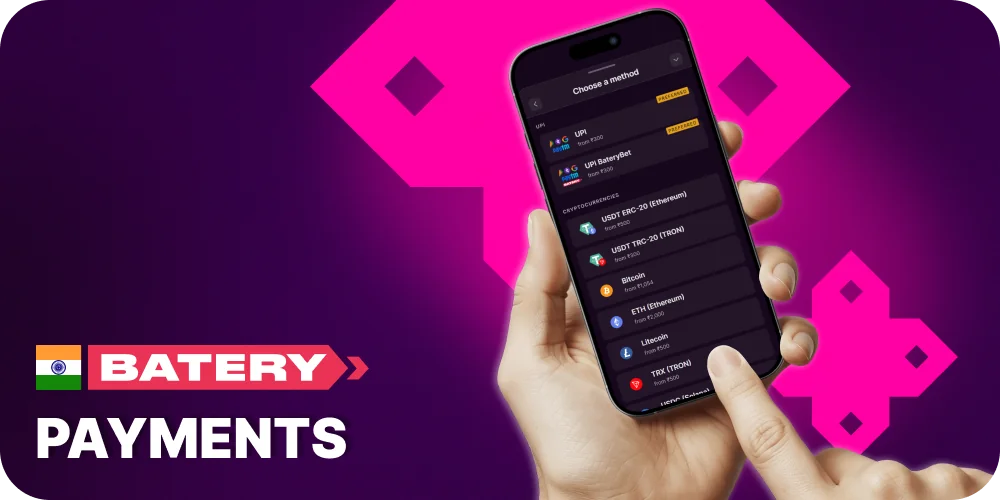 Payment methods at Batery for Indians